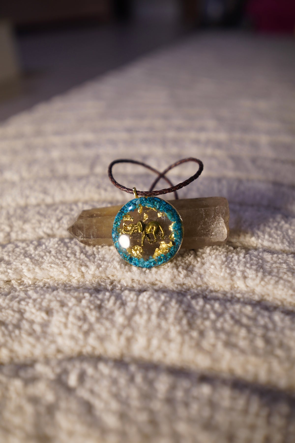 Coming Soon: Quantum Elephant Turquoise Resin Pendant