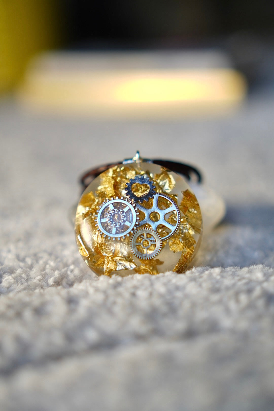 CLOCK WORK SILVER RESIN PENDANT