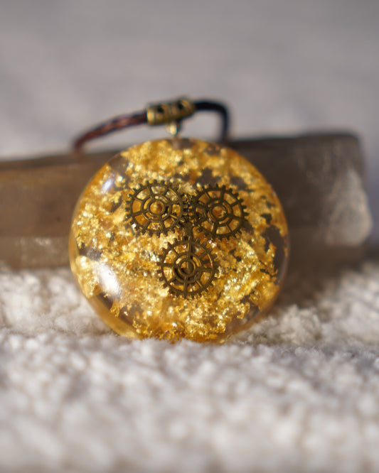 CLOCK WORK BRONZE RESIN PENDANT