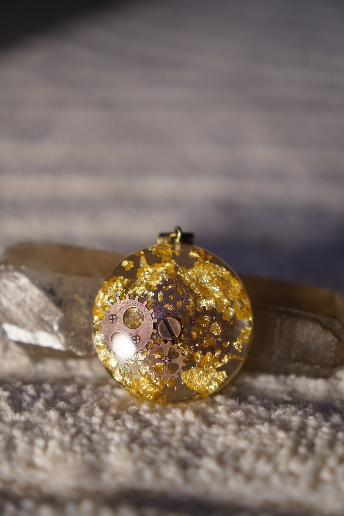 Clock Work Vintage Copper Resin Pendant, handmade by Aura Pendants