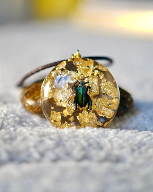 Frog Beetle Gold Leaf Resin Pendant | One of a Kind
