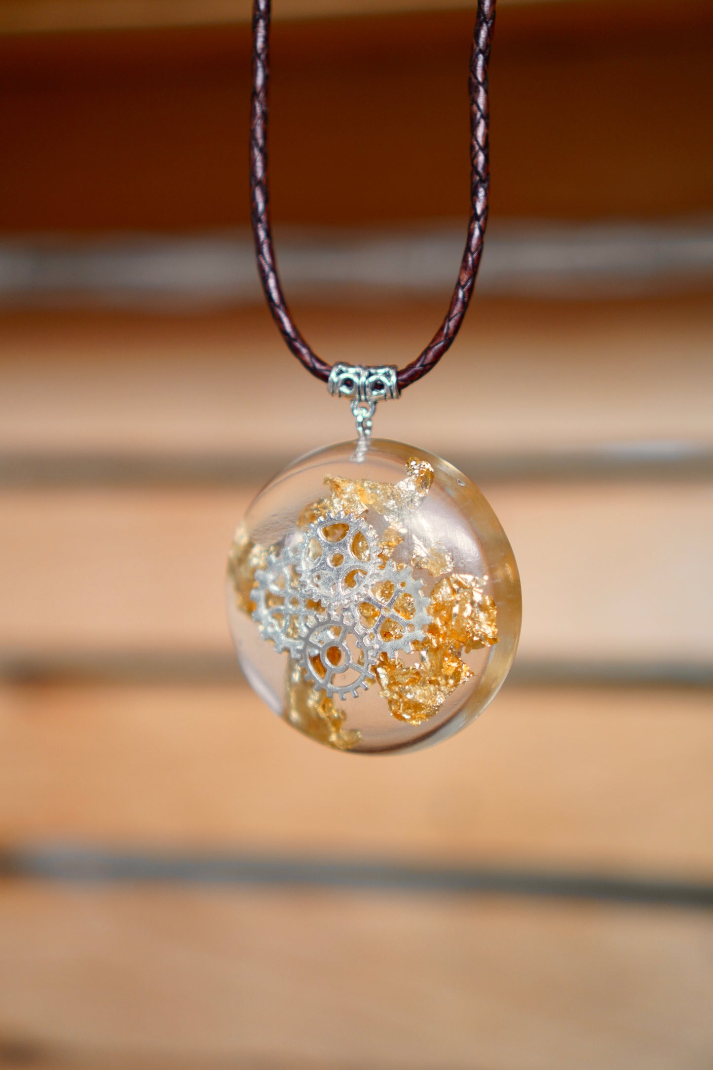 CLOCK WORK SILVER RESIN PENDANT