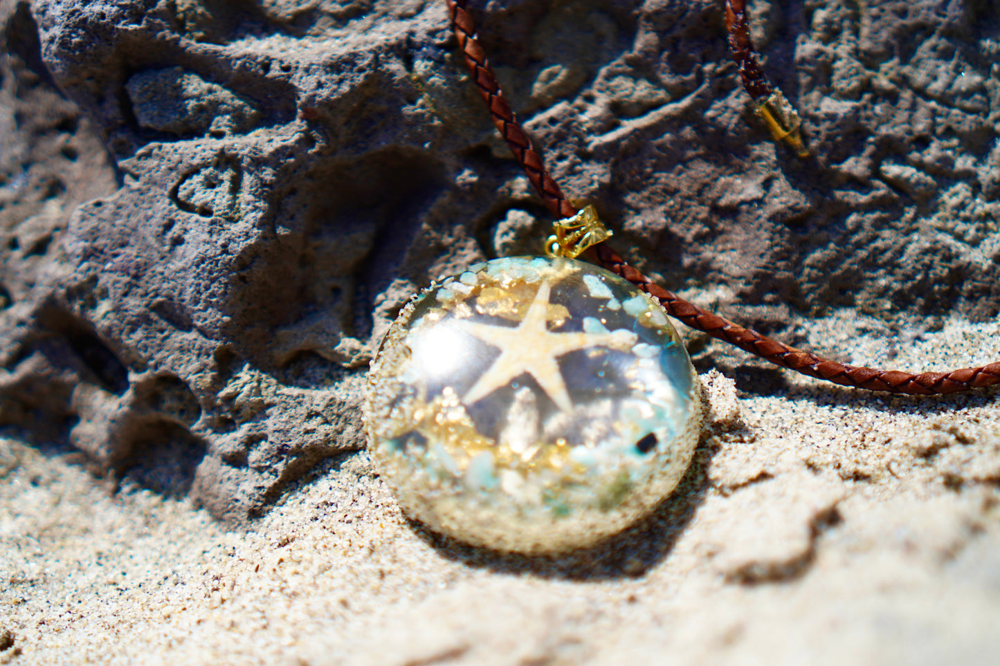 AQUAMARINE & AMAZONITE STARFISH RESIN PENDANT