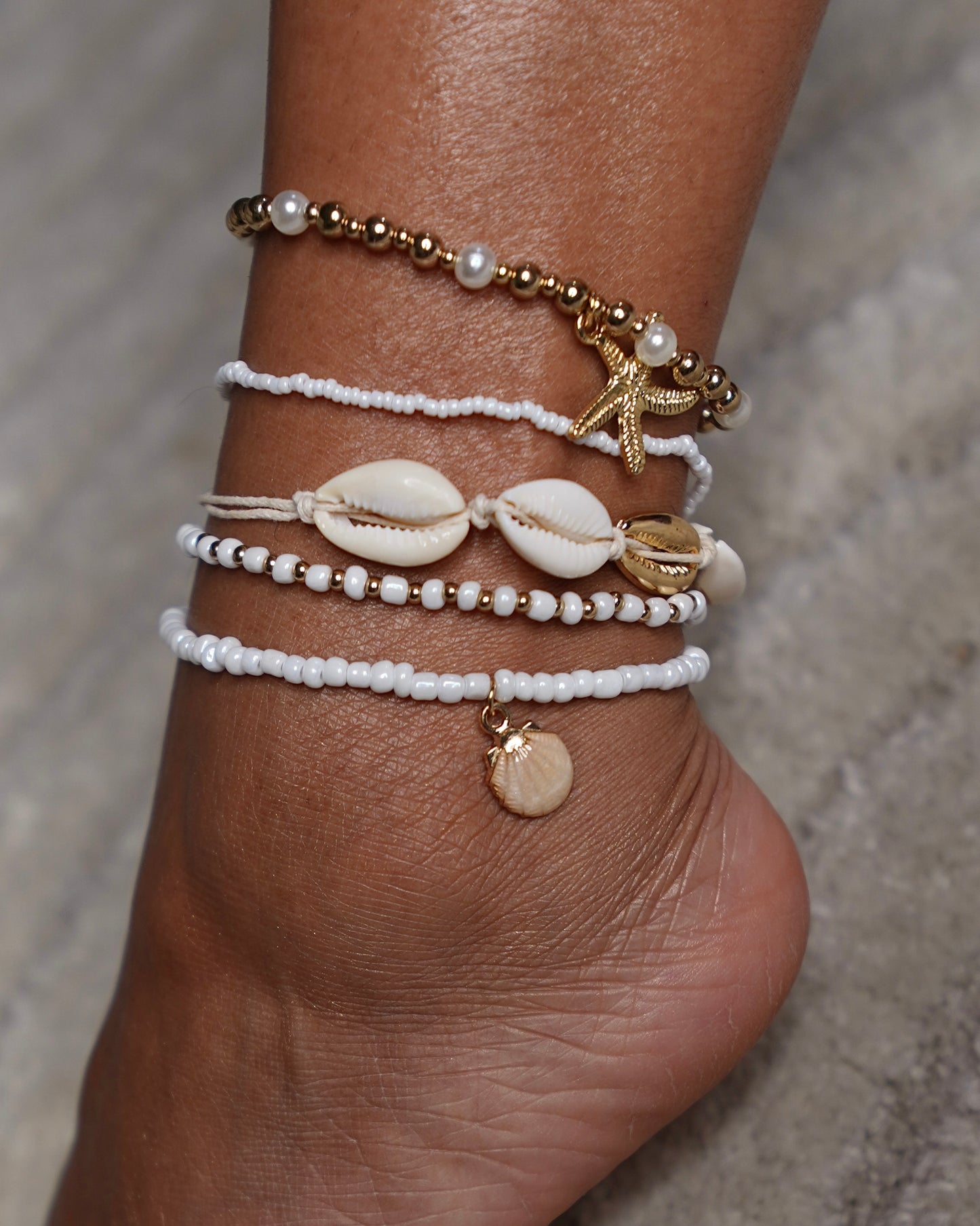 Puka Shell Anklet Stack | Layered Beaded Anklets