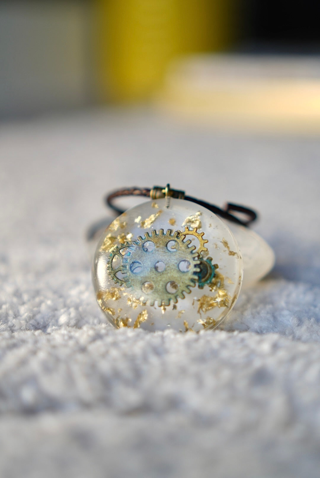 CLOCK WORK OXIDIZED BRASS RESIN PENDANT