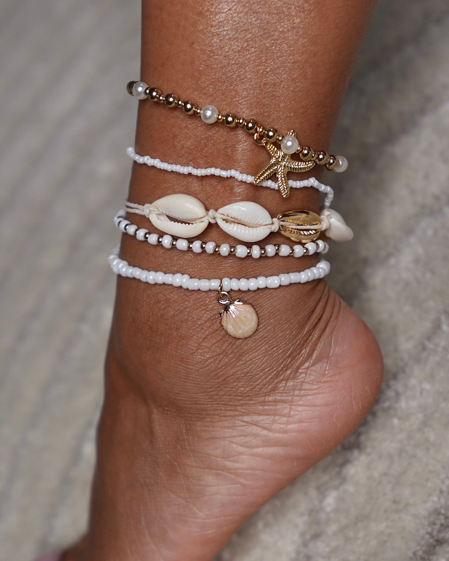 Puka Shell Anklet Stack | Layered Beaded Anklets