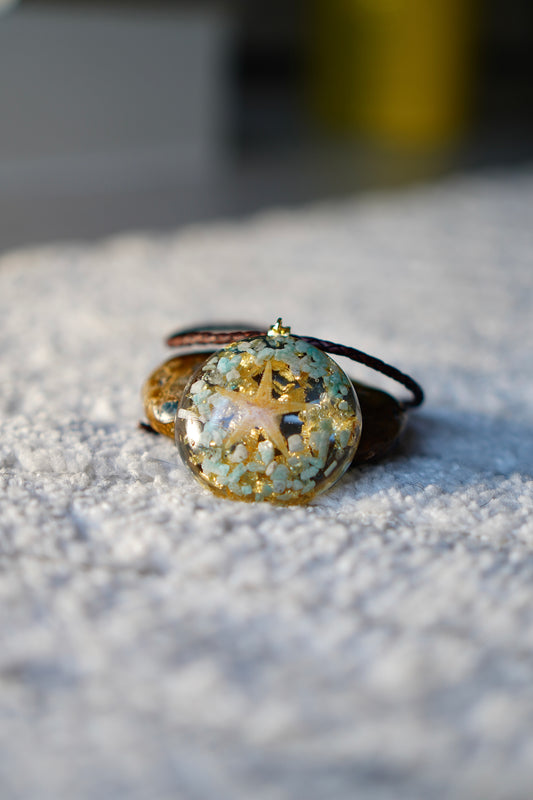 AQUAMARINE & AMAZONITE STARFISH RESIN PENDANT