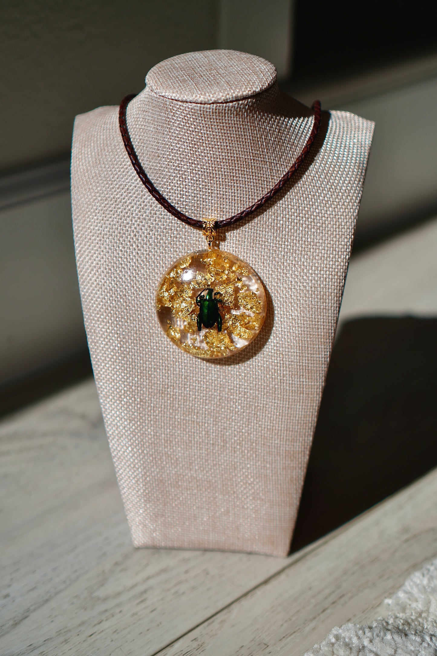 Frog Beetle Gold Leaf Resin Pendant | One of a Kind