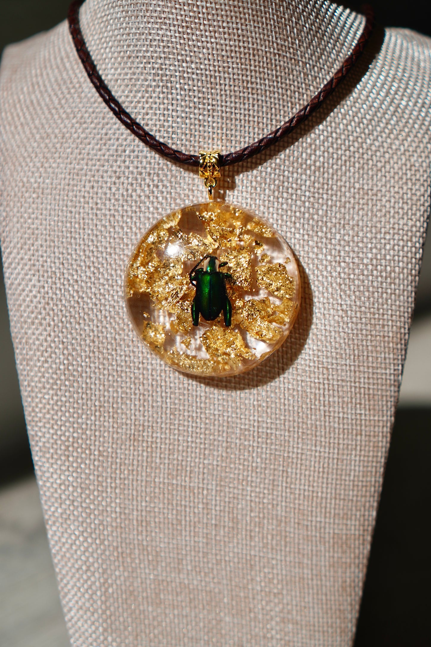 Frog Beetle Gold Leaf Resin Pendant | One of a Kind