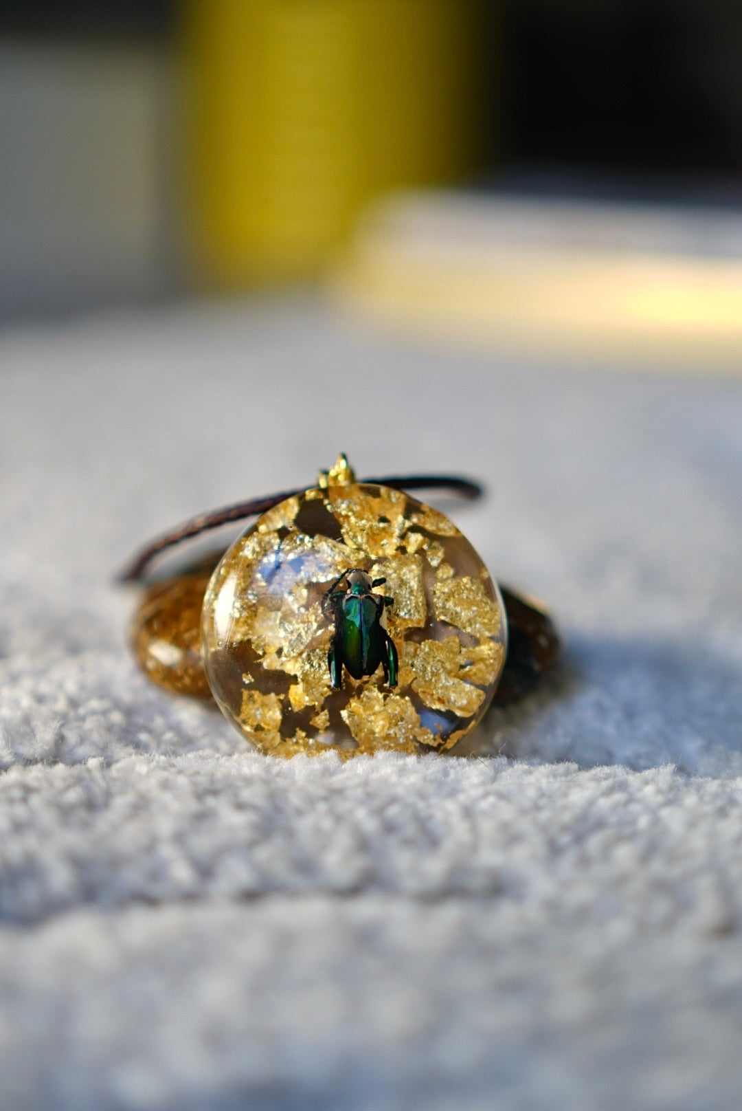 Frog Beetle Gold Leaf Resin Pendant | One of a Kind