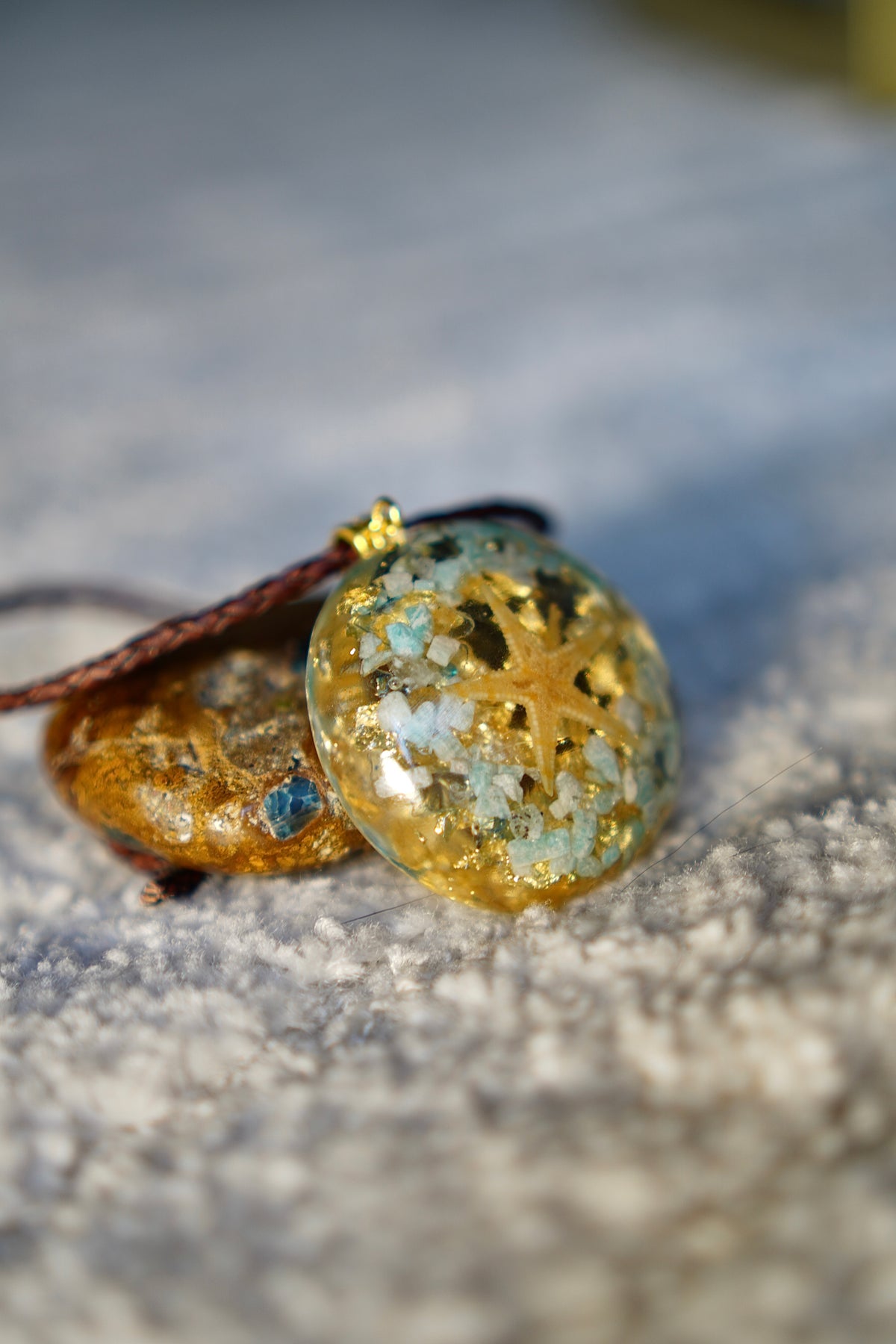 AQUAMARINE & AMAZONITE STARFISH RESIN PENDANT