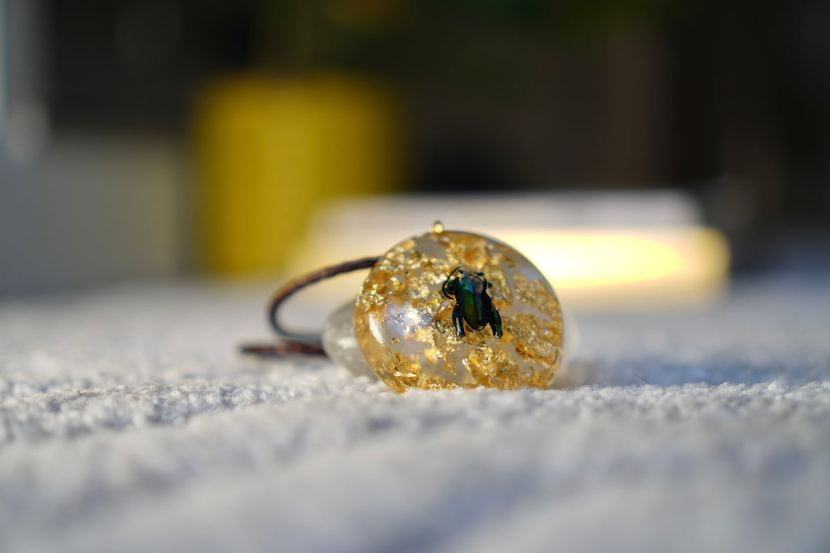 Frog Beetle Gold Leaf Resin Pendant | One of a Kind