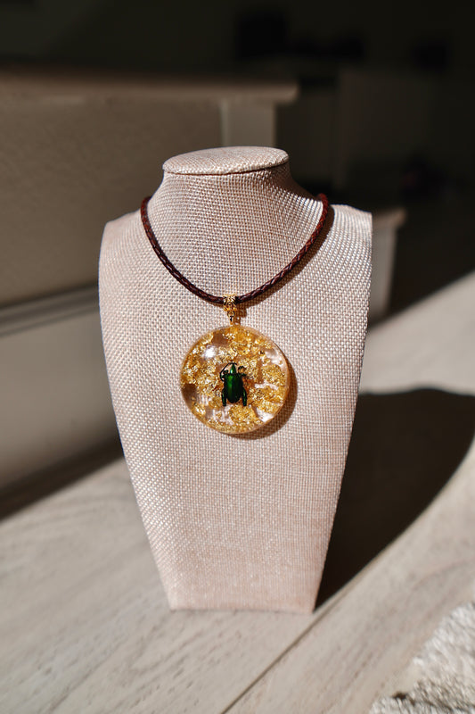 Frog Beetle Gold Leaf Resin Pendant | One of a Kind