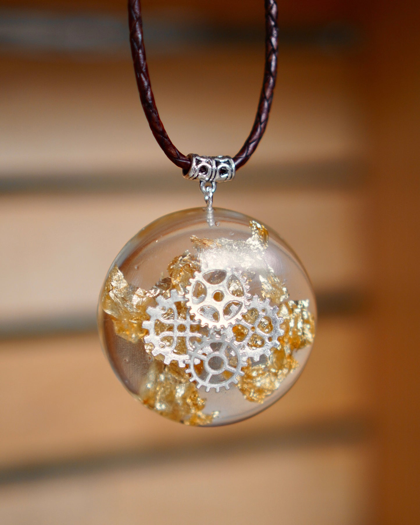CLOCK WORK SILVER RESIN PENDANT