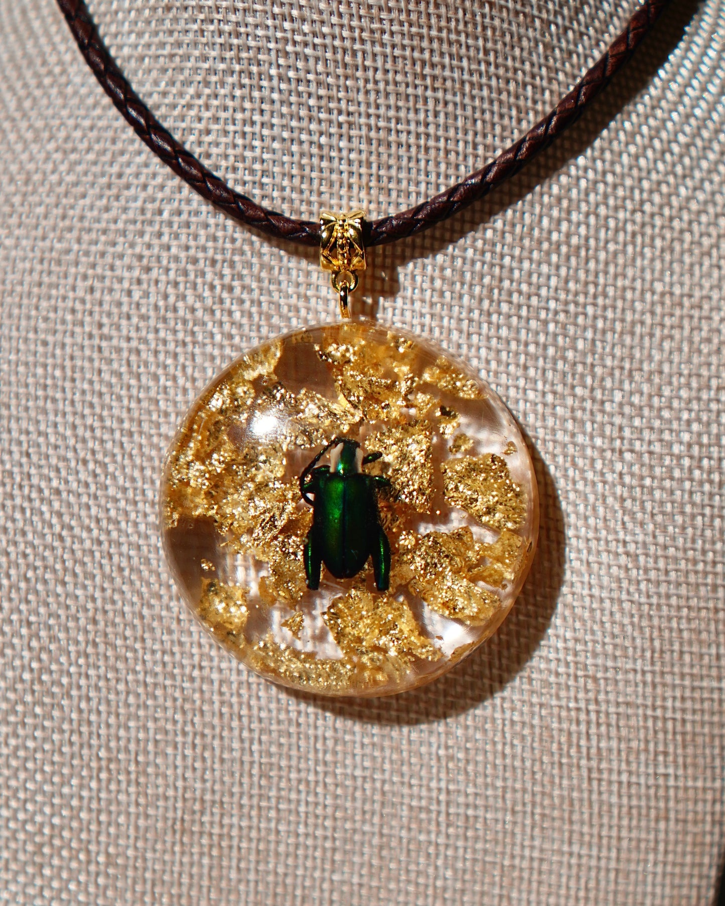 Frog Beetle Gold Leaf Resin Pendant | One of a Kind