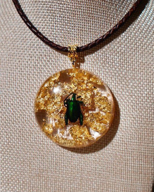 Frog Beetle Gold Leaf Resin Pendant | One of a Kind
