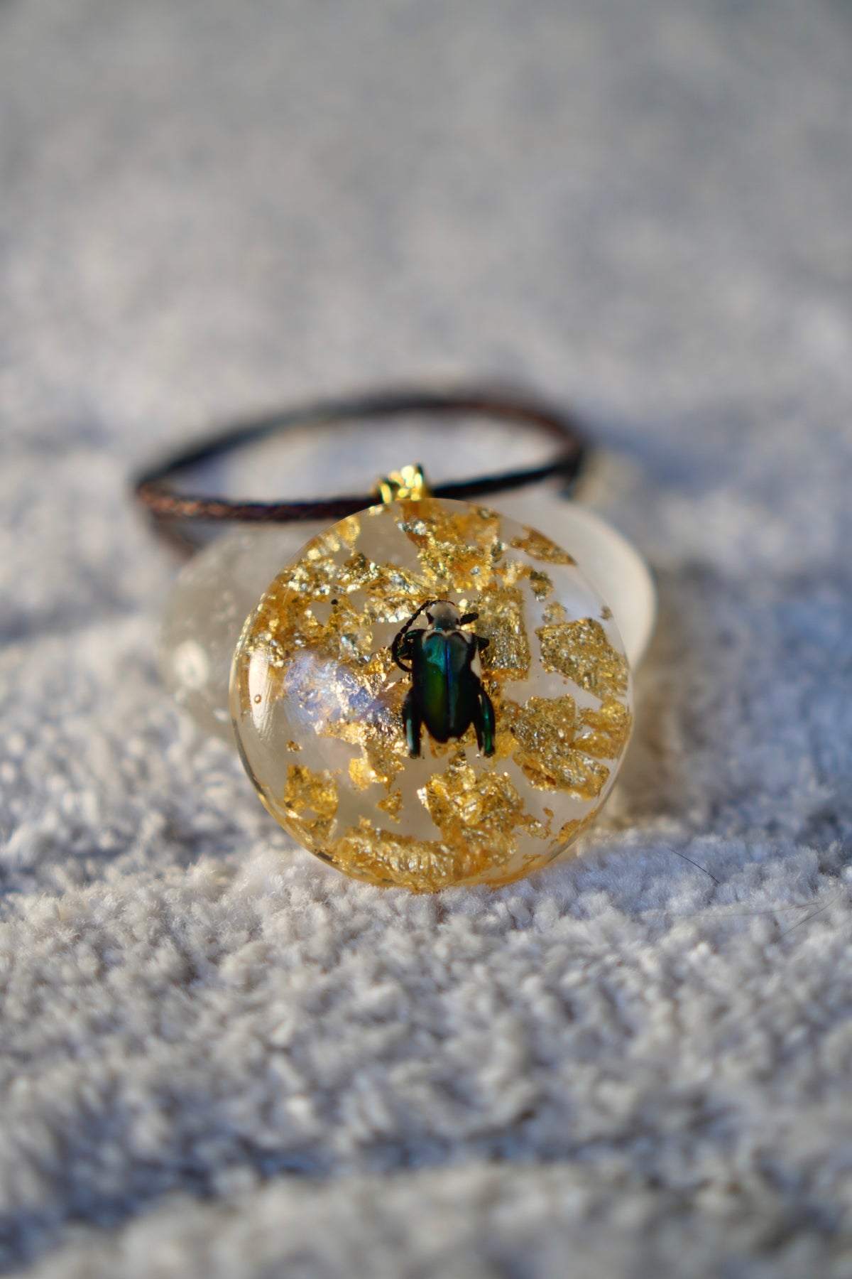 Frog Beetle Gold Leaf Resin Pendant | One of a Kind