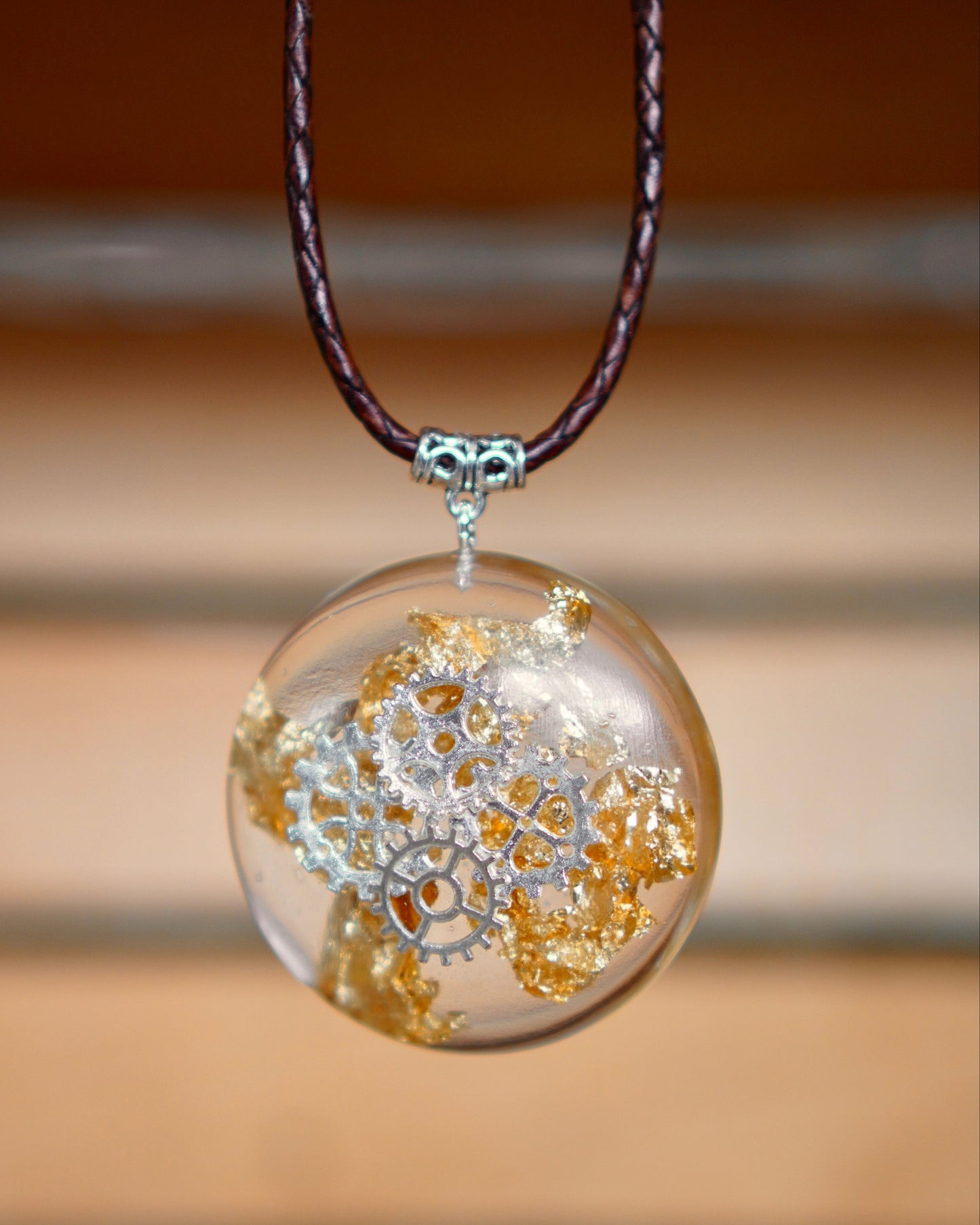 CLOCK WORK SILVER RESIN PENDANT