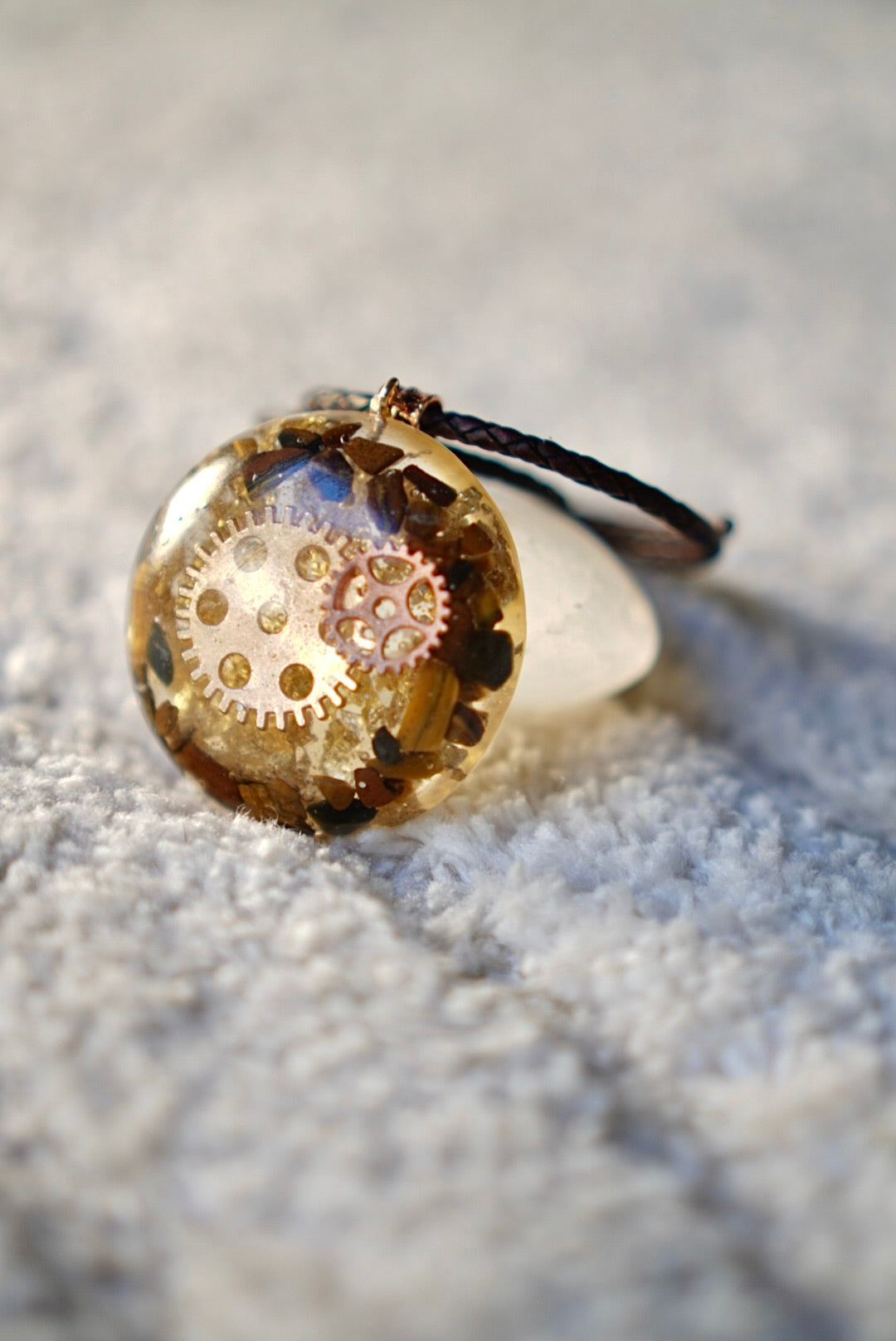 CLOCK WORK TIGERS EYE RESIN PENDANT