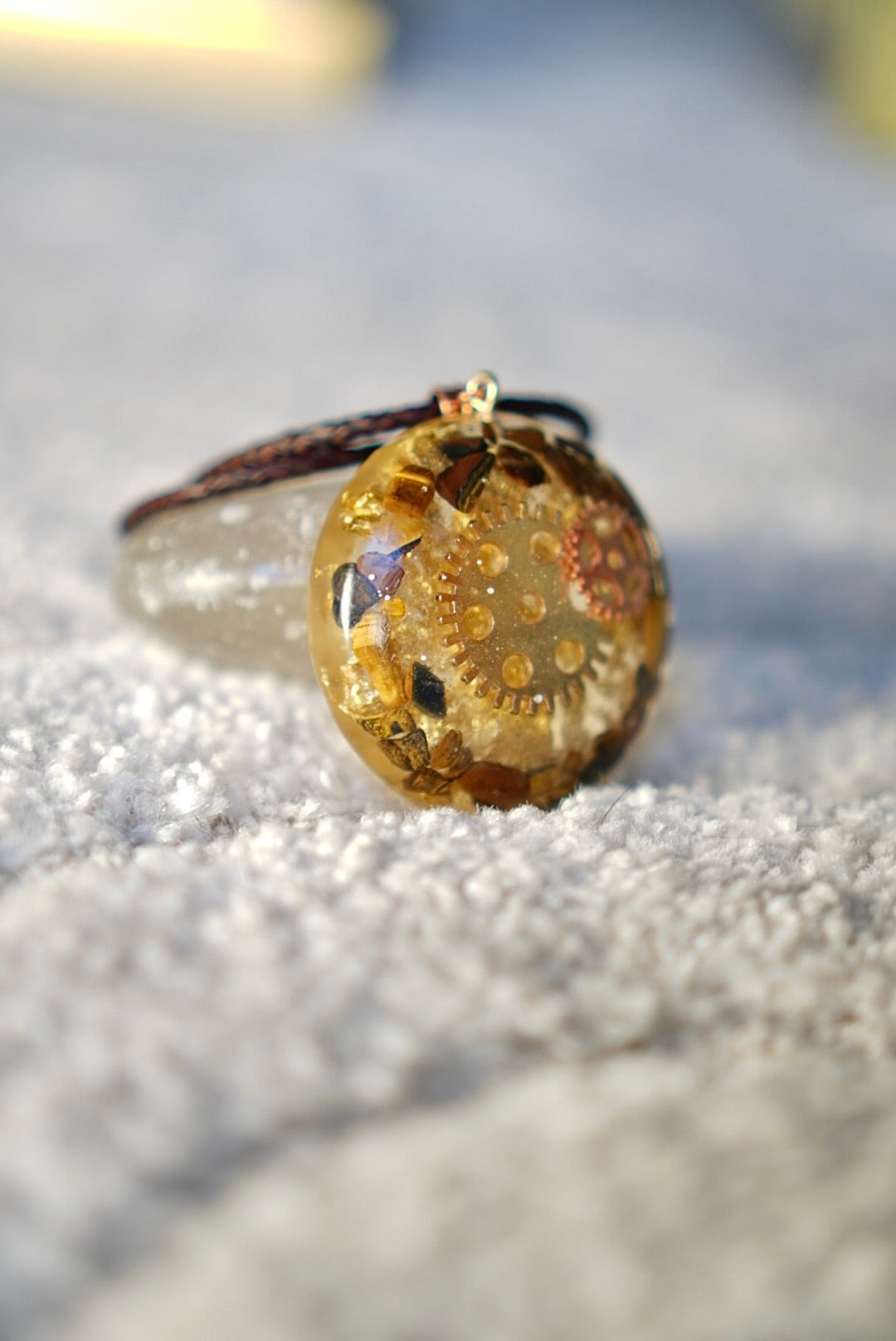 CLOCK WORK TIGERS EYE RESIN PENDANT