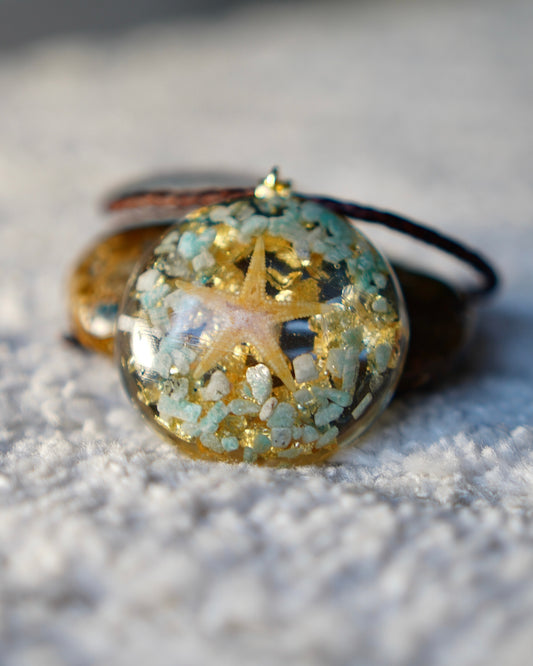 AQUAMARINE & AMAZONITE STARFISH RESIN PENDANT