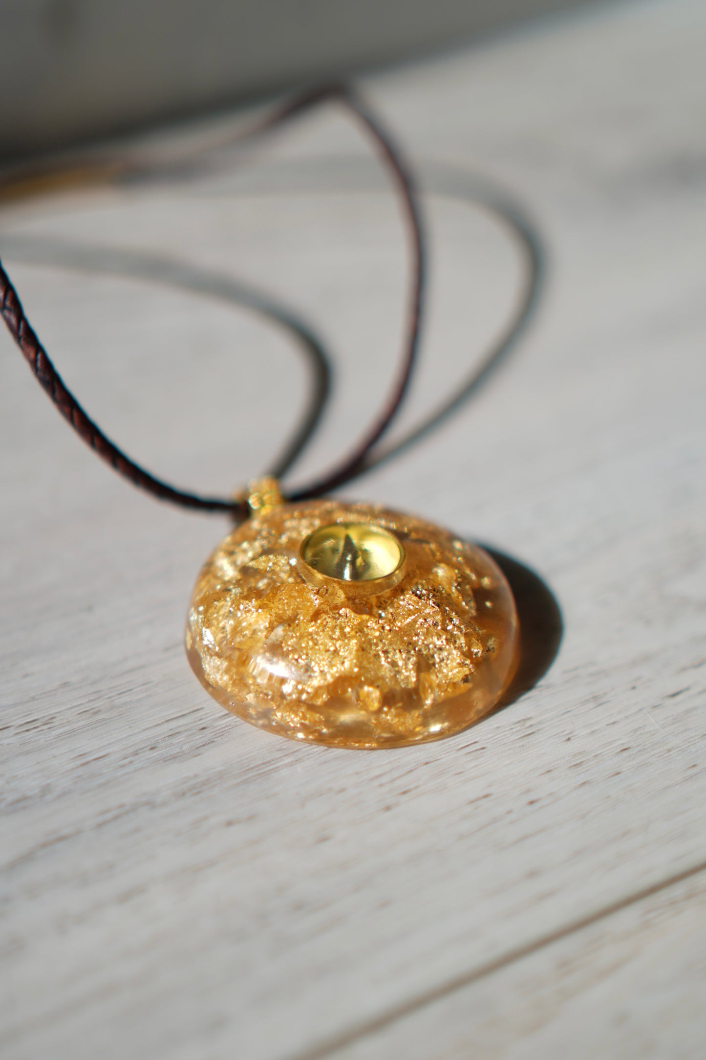 Handmade Compass Necklace with Gold Leaf and a Real Working Compass