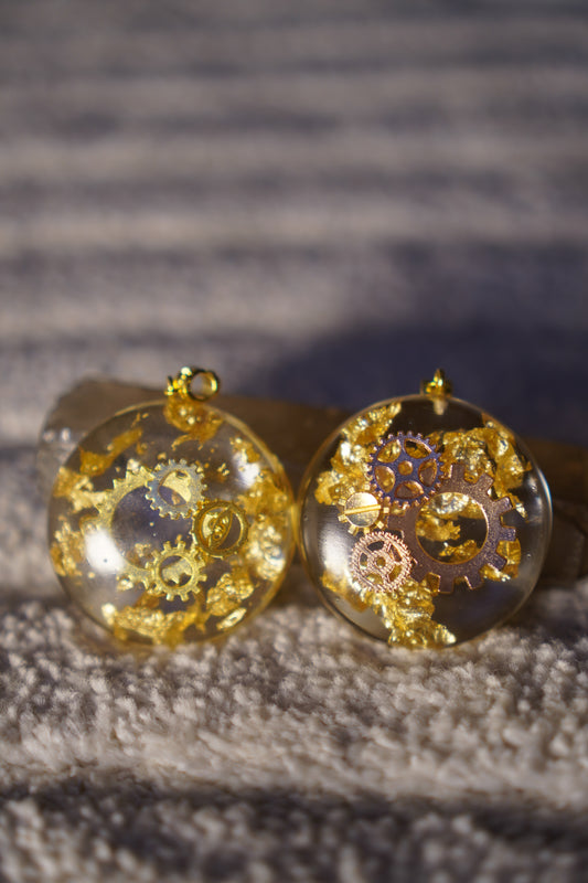 Beautifully Flawed Clock Work Gold Pendant, handmade by Aura Pendants