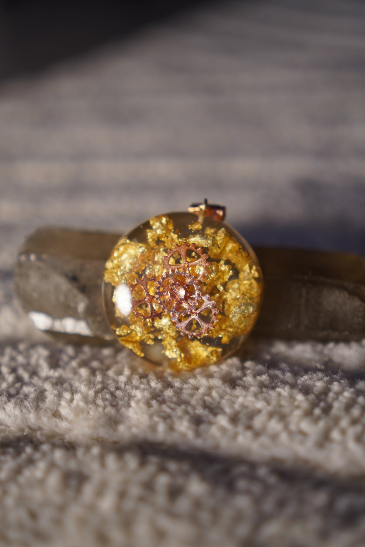 Clock Work Rose Gold Resin Pendant, Gear Cluster design