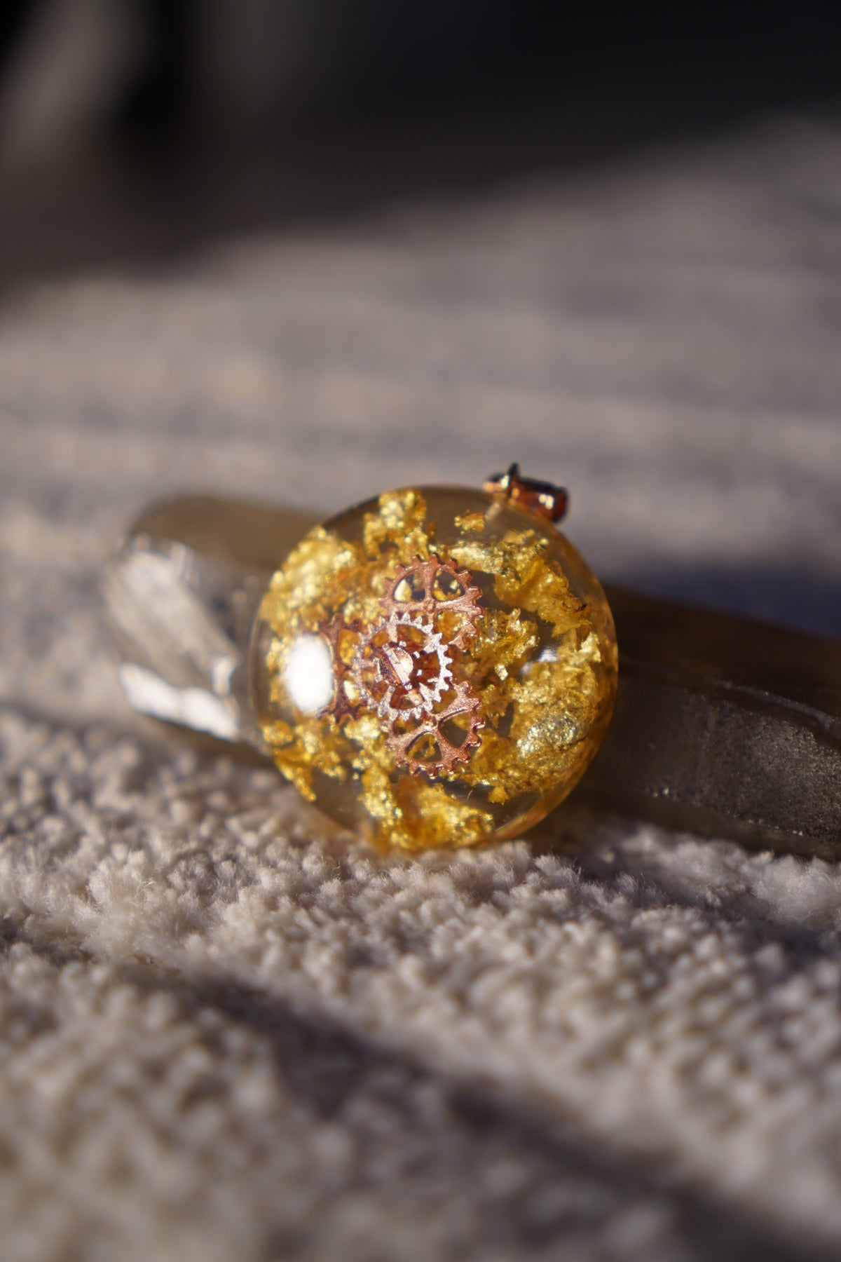 Clock Work Rose Gold Resin Pendant, Gear Cluster design