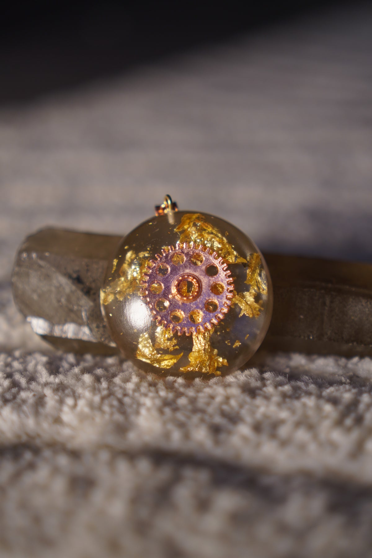 Clock Work Rose Gold Resin Pendant, Single Gear design