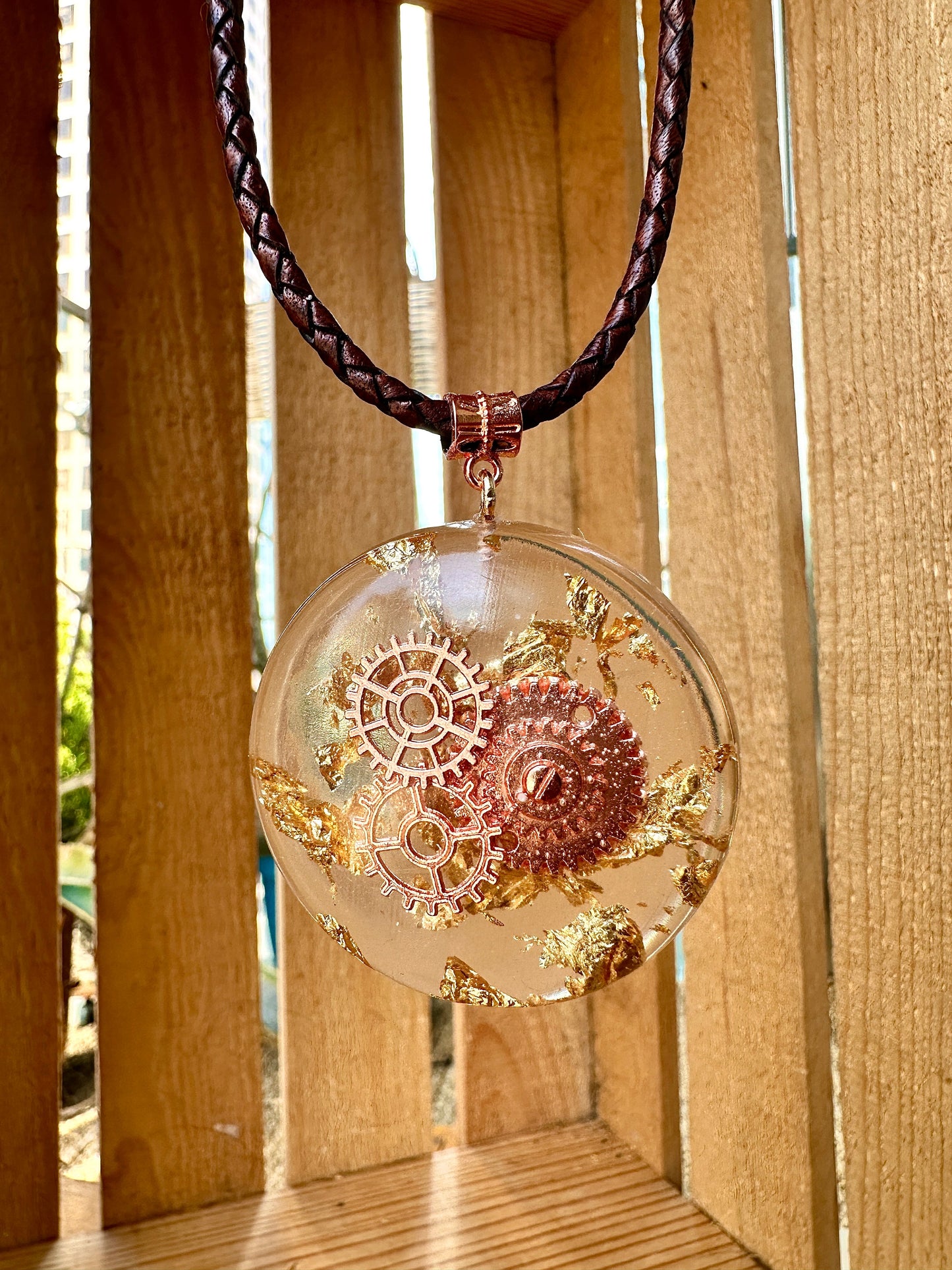 ROSE GOLD STEAMPUNK RESIN PENDANT