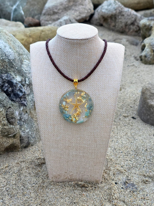 AQUAMARINE & AMAZONITE STARFISH RESIN PENDANT