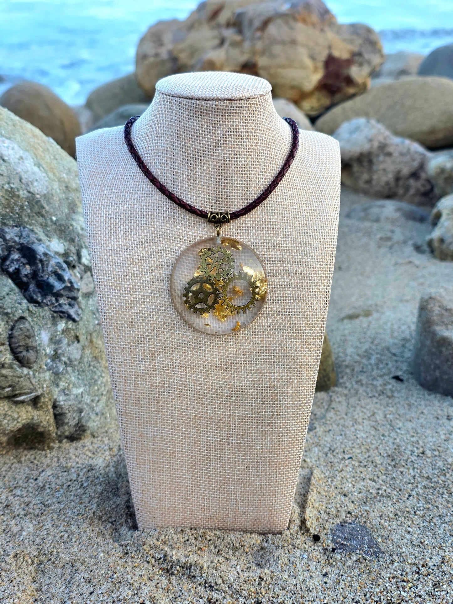 CLOCK WORK BRONZE RESIN PENDANT